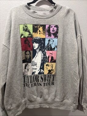 Taylor Swift Multicolor Pop-Grid Graphic Sweatshirt - Light Gray